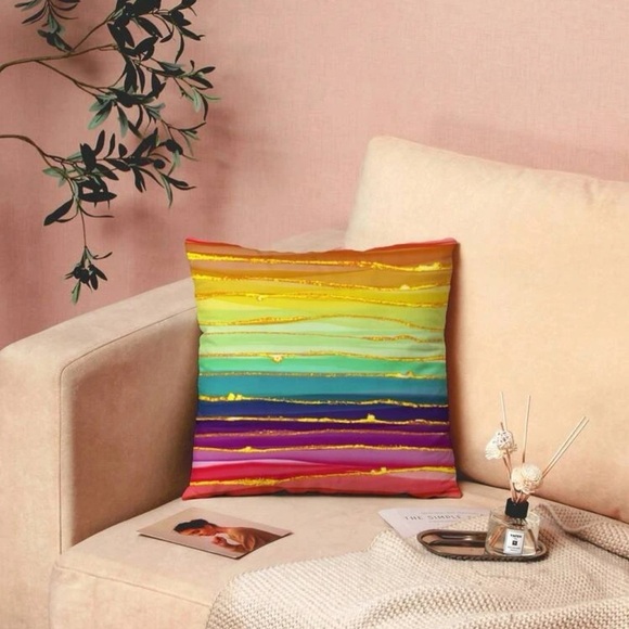 Rainbow Stripe Pattern Pillow Case Cover Decorative Toss Pillow - Picture 2 of 7